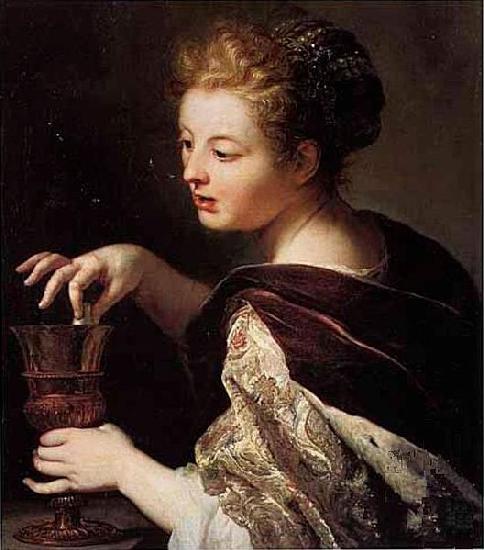 Anthoni Schoonjans Cleopatra puts a pearl in the wine Germany oil painting art